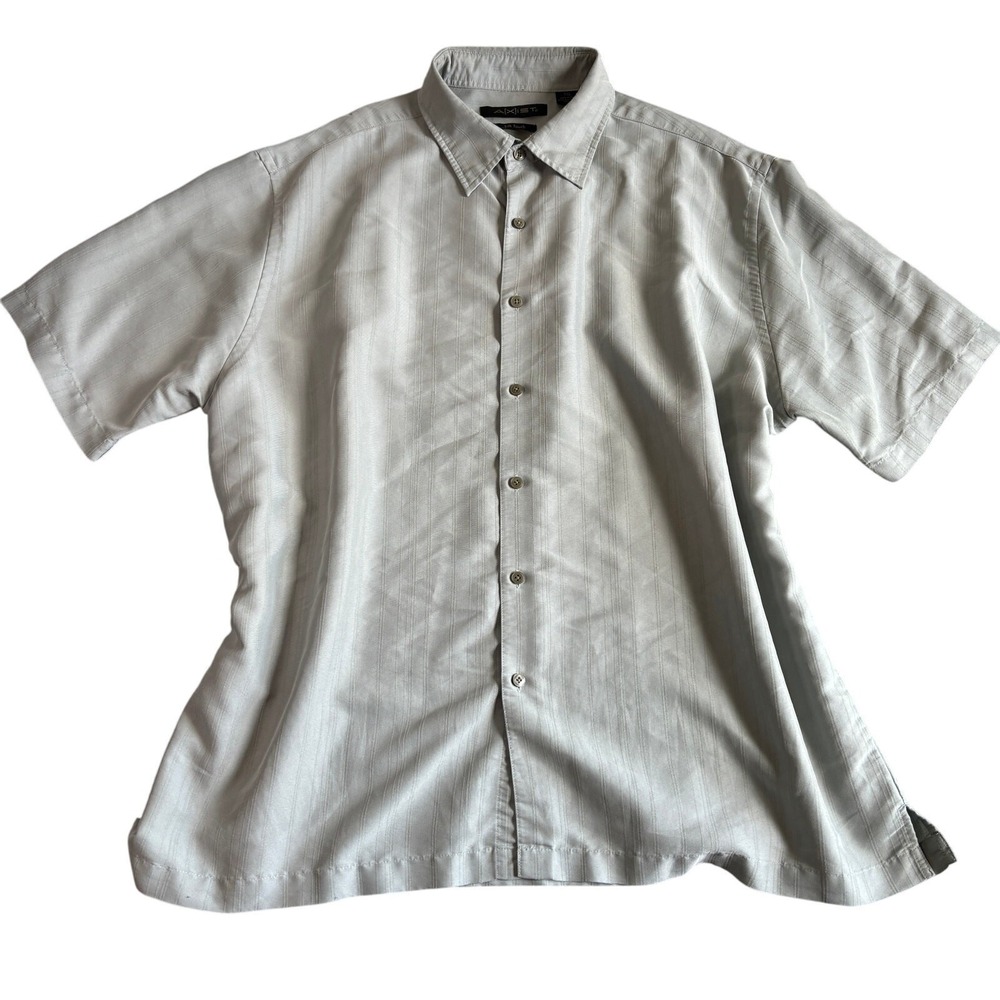 Axist Mens XXL Gray Silk Touch Short Sleeve Button Front Textured Stripe Shirt‎